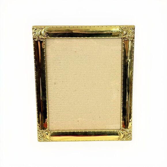 Vtg Solid Brass Picture Frame Metal 8"x10" Black Felt Easel Back Wall Hanging - Picture 1 of 5